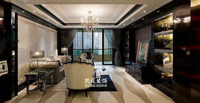 此设计风格定位为新古典风格,整体采用的是深浅搭,软