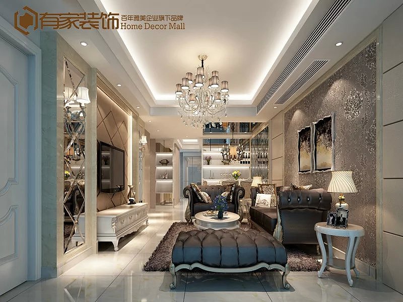 西班牙米黄大理石、全抛釉砖、银镜、多层实木地板等案