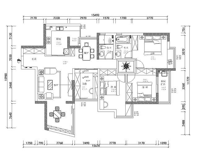本案采用简欧风格。本方案平面改动不多，一是对过道的