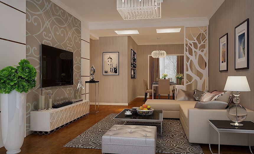 本案采用现代简约风格，90平方面积不是很大，入户门