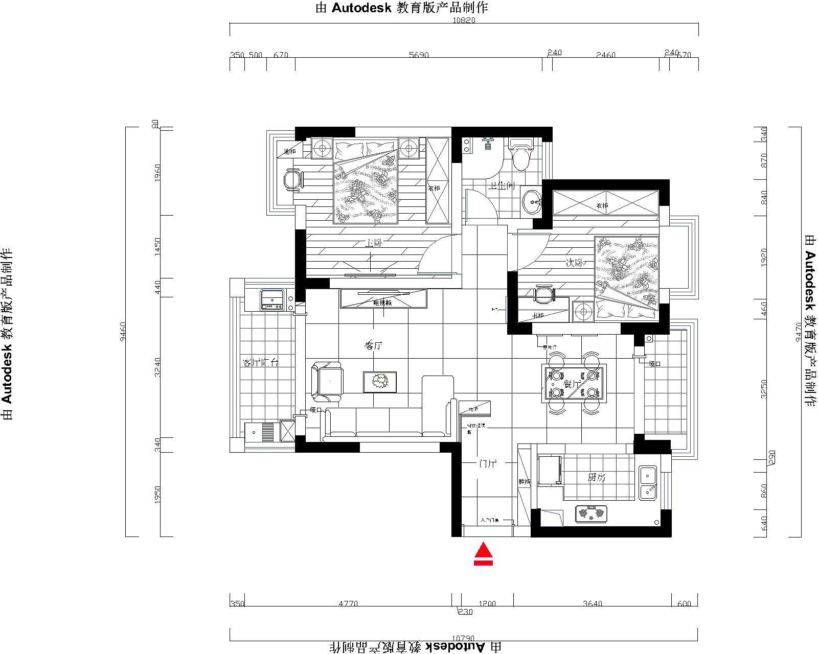 本案采用现代简约风格，90平方面积不是很大，入户门