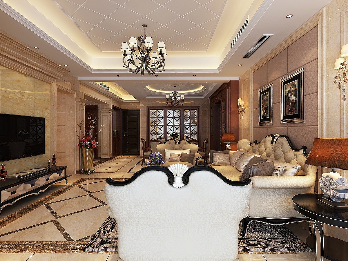 美式风格别墅装修，配套设备：中央空调，地暖，大理石