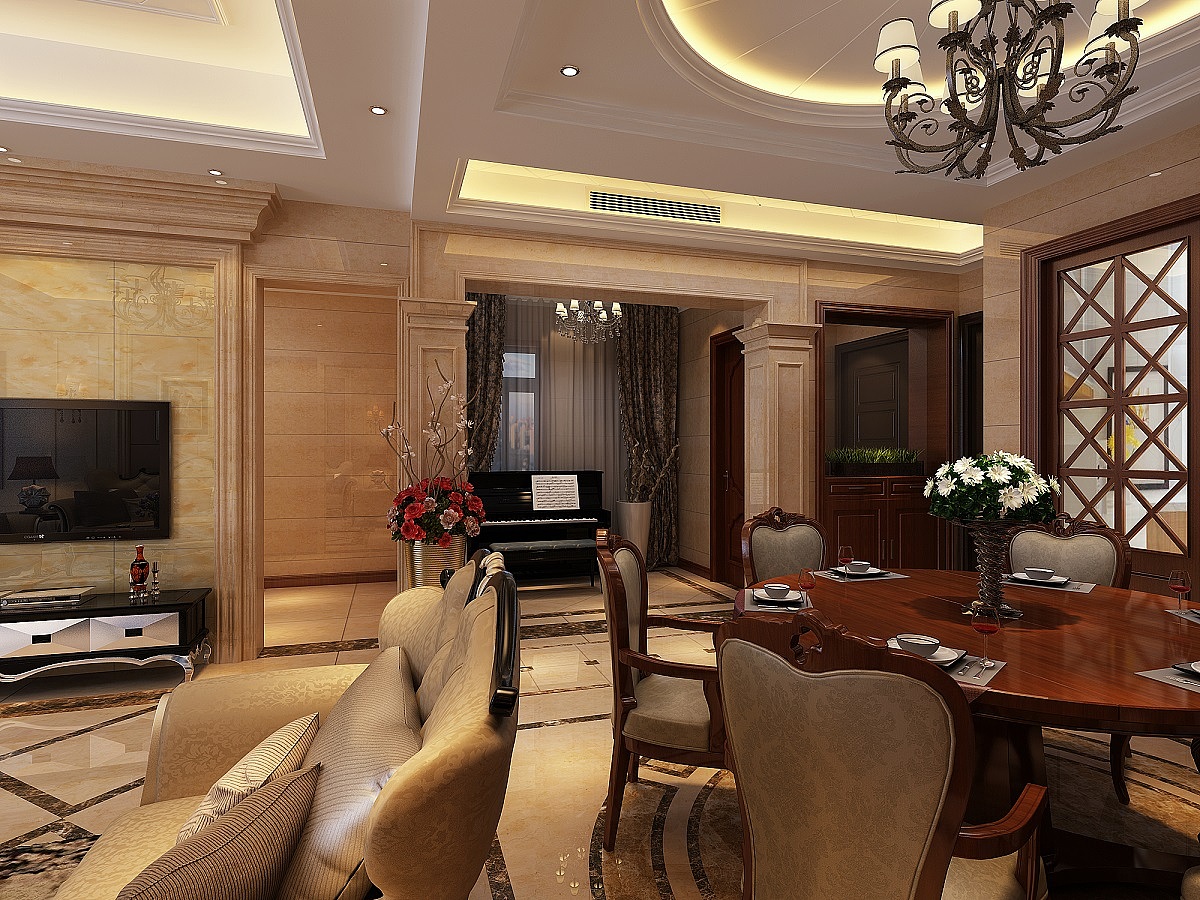 美式风格别墅装修，配套设备：中央空调，地暖，大理石