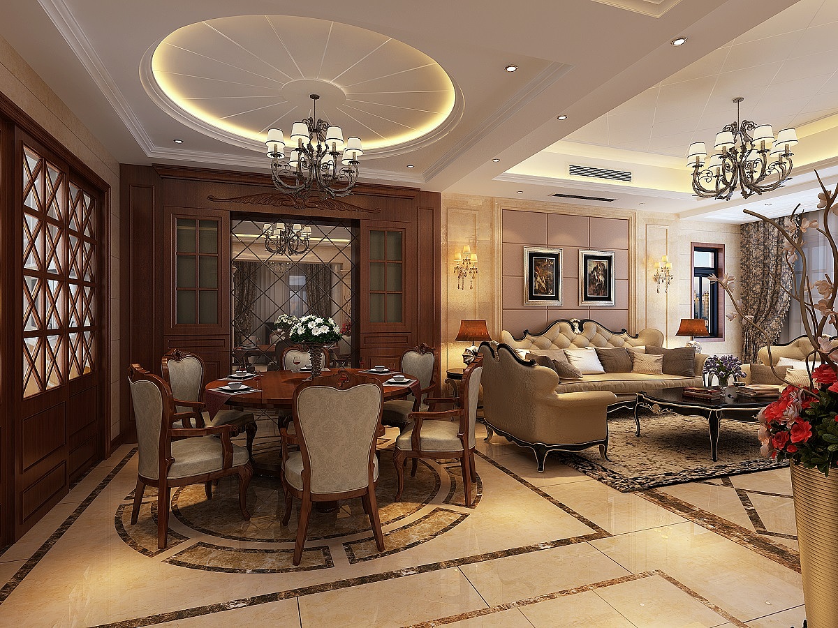 美式风格别墅装修，配套设备：中央空调，地暖，大理石