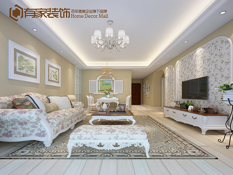 本案为田园风格、从格局上充分利用空间、将生活阳台放