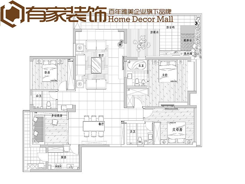 装修风格：现代简约装修面积：180平方 四房两厅两