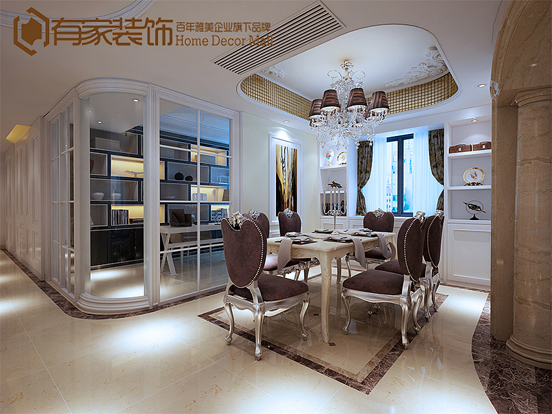 该空间设计为典型的简欧风格，项目面积约195㎡，步