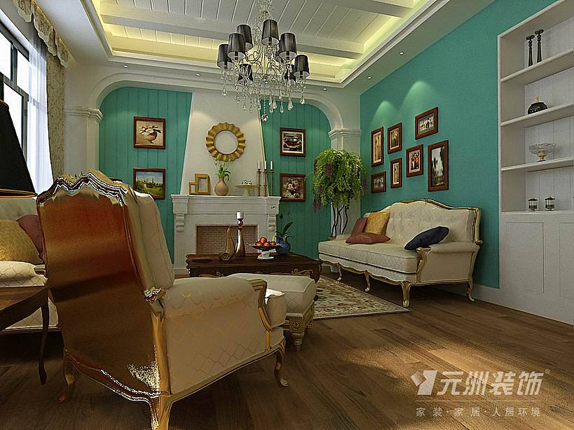 整个设计为简约欧式风格。一楼以客厅，餐厅，客房公共