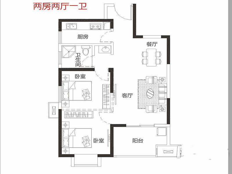 幸福时代83平现代简约风格装修实景图