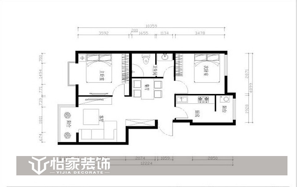 整体风格以白色调为主，家庭居住人群为年轻人，所以设