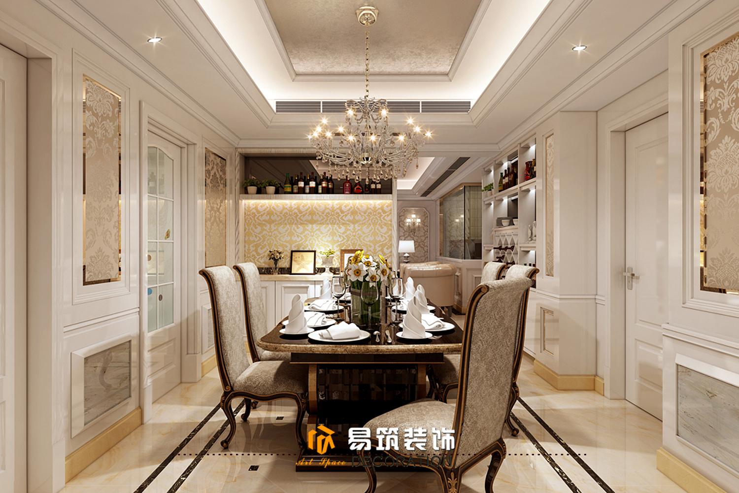 蓝湾国际住宅设计案例，包含客厅、餐厅、卧室