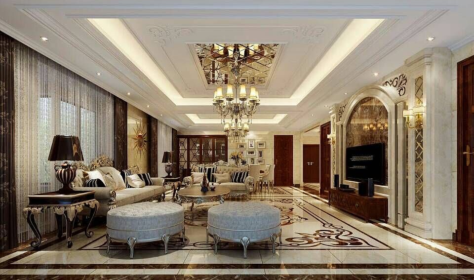 现代简欧风格，墙面都是大理石干挂，两套楼王效果图，