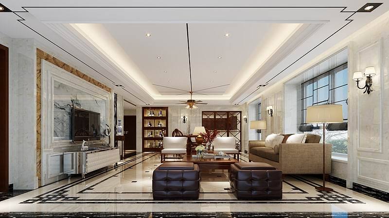 现代简欧风格，墙面都是大理石干挂，两套楼王效果图，