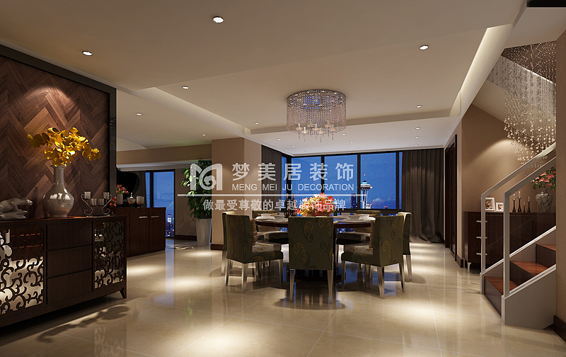 波浪面的石材挑高的平面电视背景墙，不仅拥有石材的光