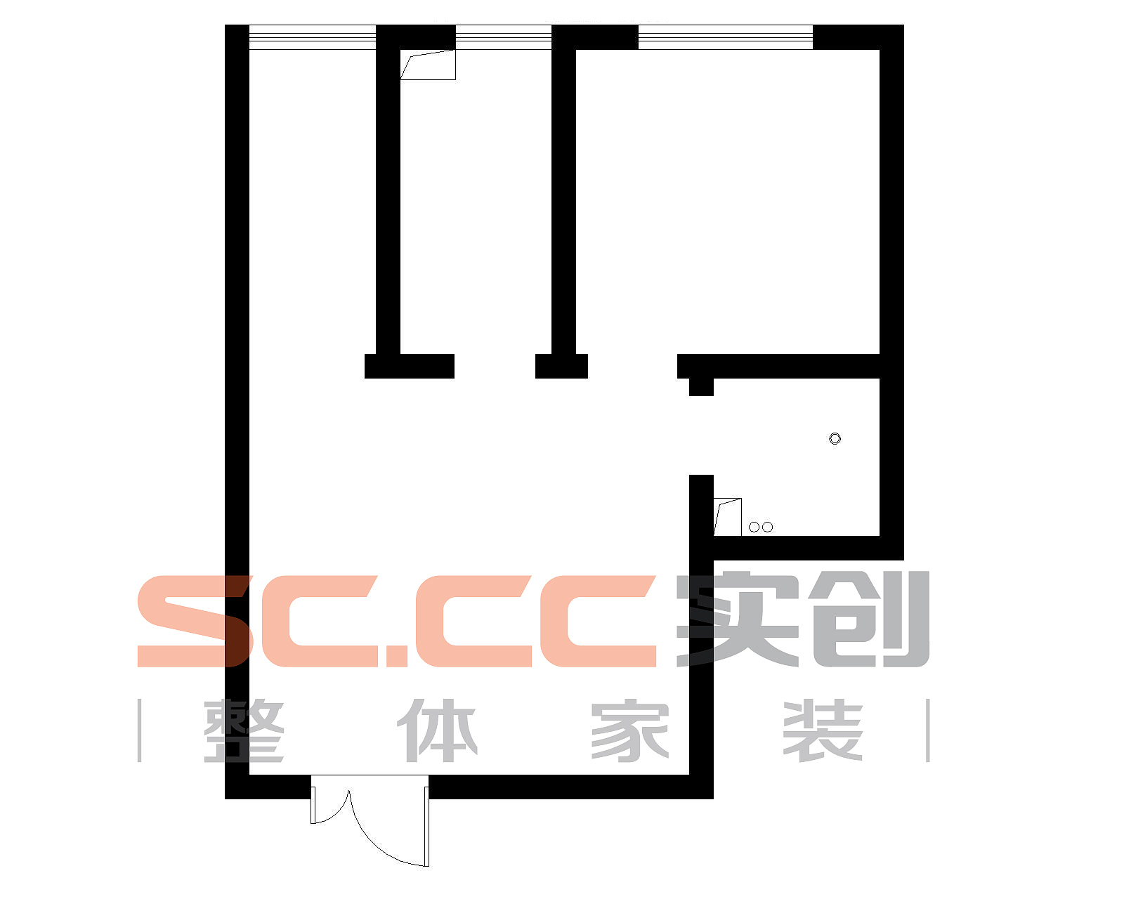 本案属于一室一厅一厨一卫户型空间较小采光较差所以调