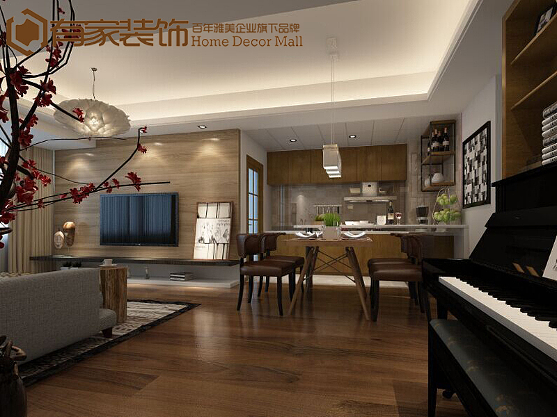 以现代简约的方式去表达空间的丰富性，以木饰面板为主