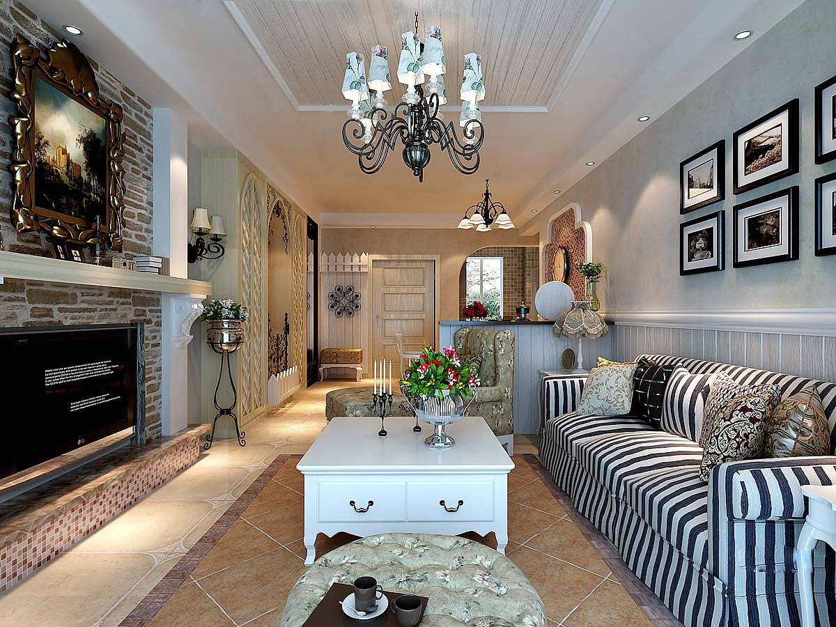 业主很喜欢田园风格，客厅他要求地面要贴仿古转，客厅