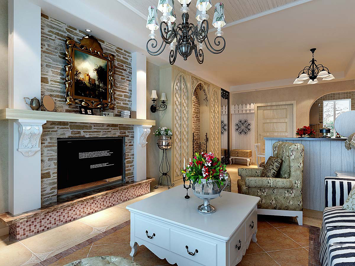 业主很喜欢田园风格，客厅他要求地面要贴仿古转，客厅