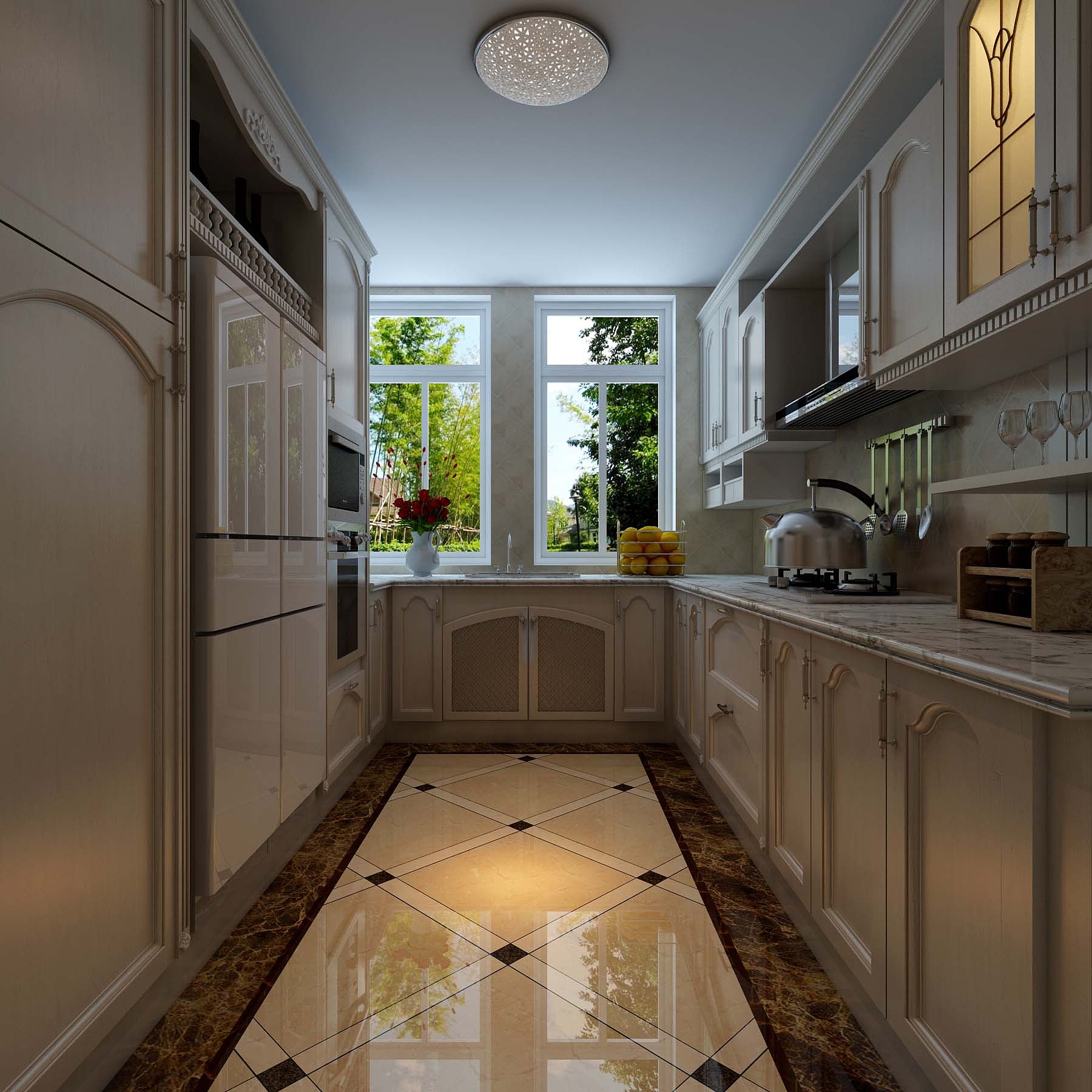 业主很喜欢田园风格，客厅他要求地面要贴仿古转，客厅