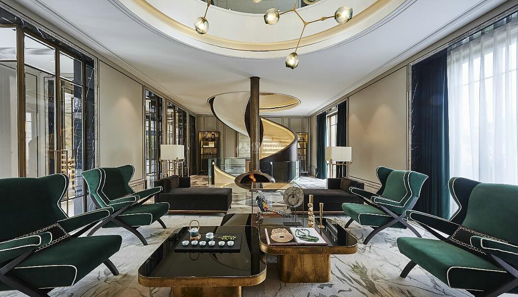 118平现代美式风格别墅客厅装饰设计