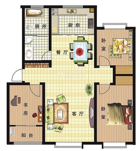 95平現(xiàn)代兩居戶型設(shè)計(jì)圖