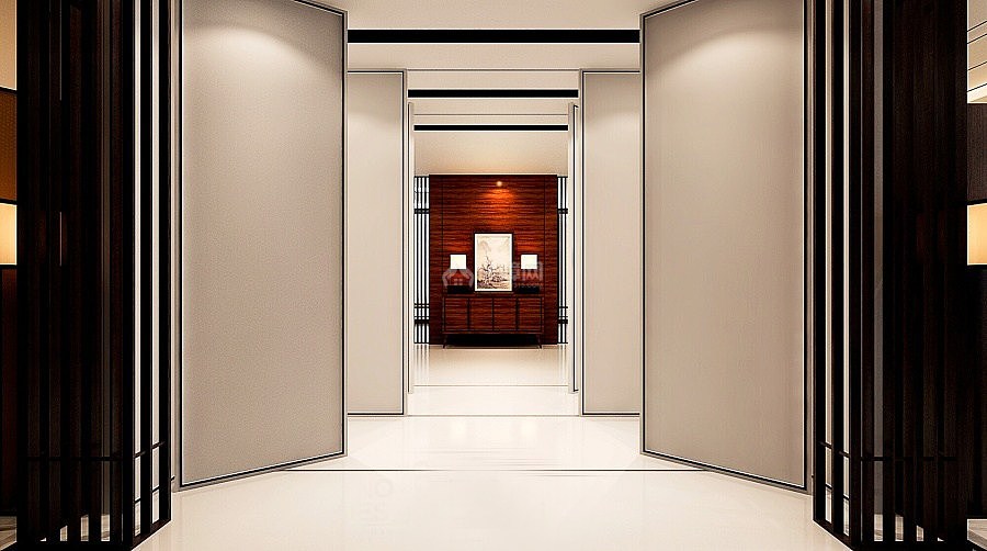 中式木作体验展厅走廊设计效果图