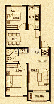 時尚美式二居戶型設(shè)計效果圖
