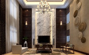 300平新中式別墅大宅客廳電視墻背景墻效果圖