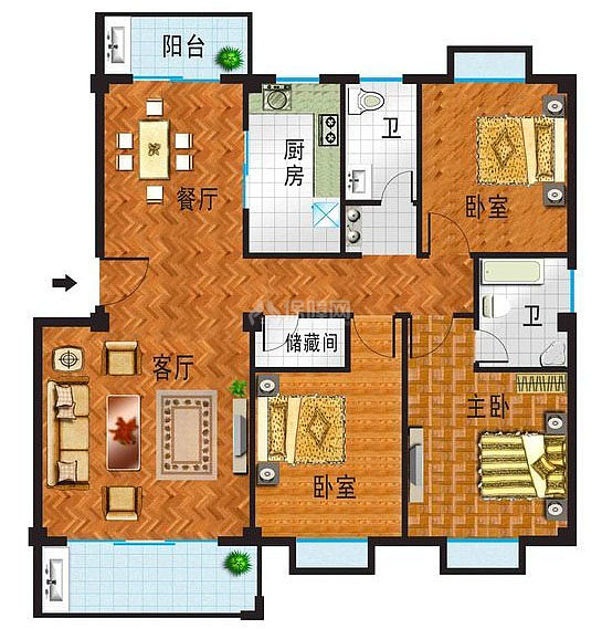 簡約現(xiàn)代三居戶型設(shè)計圖