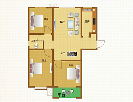 110平美式三居室户型设计效果图