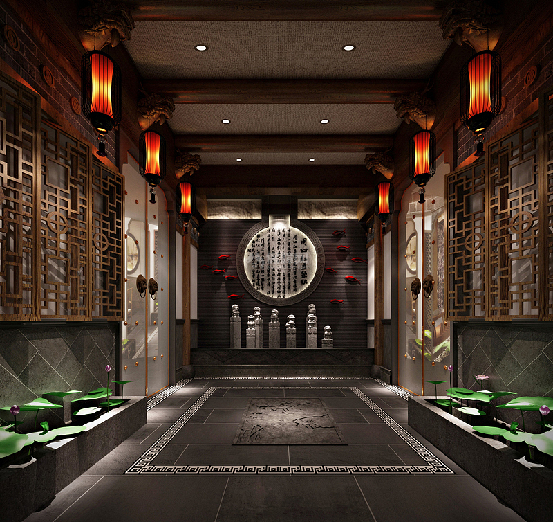 周口新粵海餐廳入戶門(mén)廳效果圖