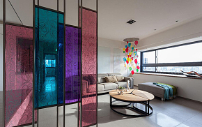 明丽可爱现代复式客厅玻璃屏风效果图