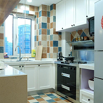 美式现代两居室厨房地砖效果图