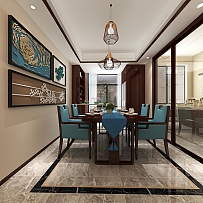168平新中式三居餐厅设计效果图赏析