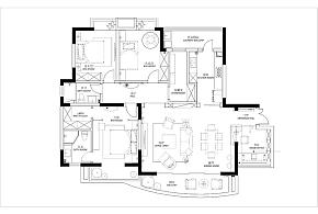 160㎡简约美式三居户型设计图