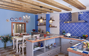地中海复式开放式砌砖厨柜设计