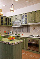 美式田园绿色复古厨柜效果图