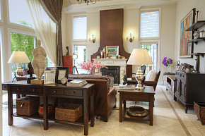 美式田园风格客厅书桌装饰设计