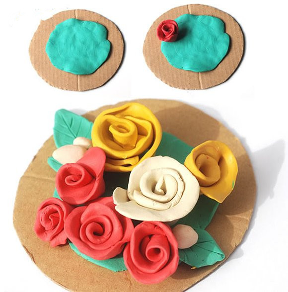 手工diy:橡皮泥玫瑰花的做法 自制母亲节礼物