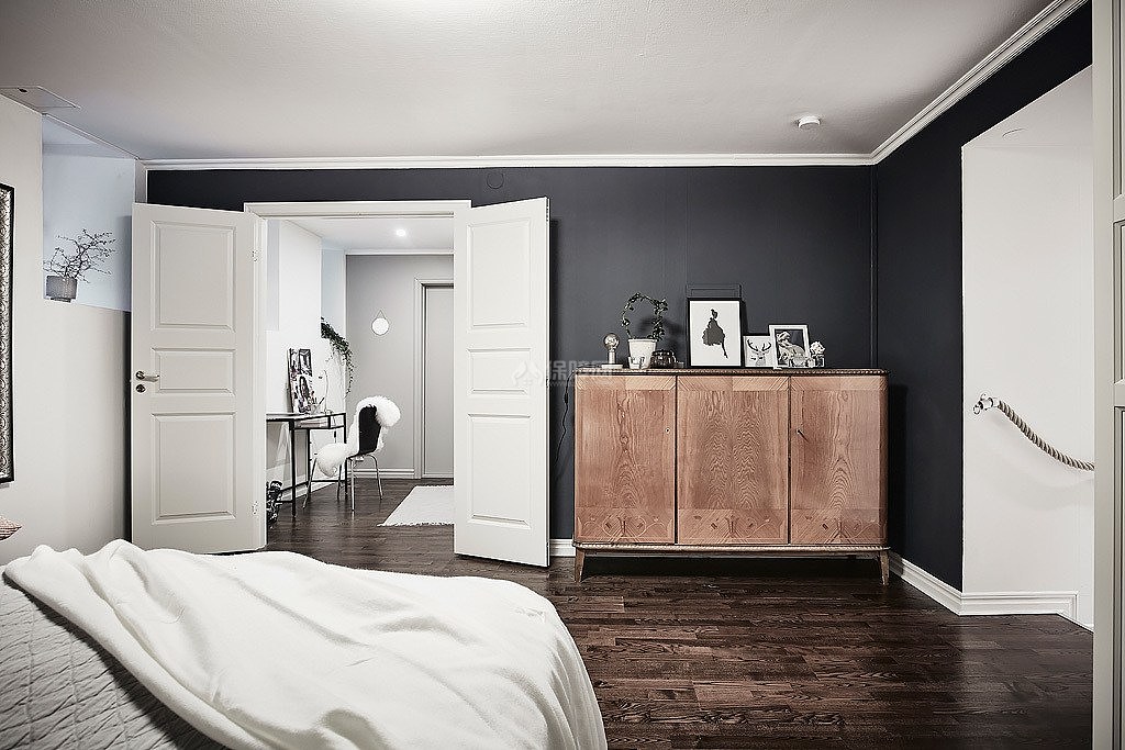 黑白灰现代公寓卧室柜子效果图
