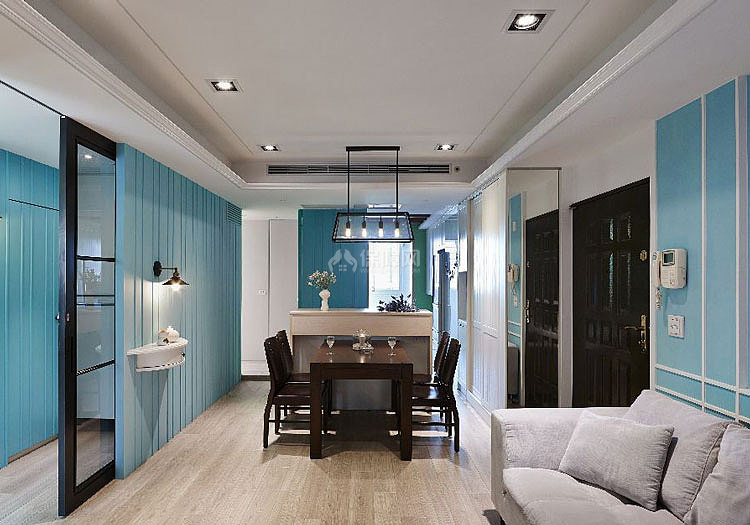 水蓝现代简约三居室客厅设计