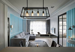 水蓝现代简约三居室客厅效果图