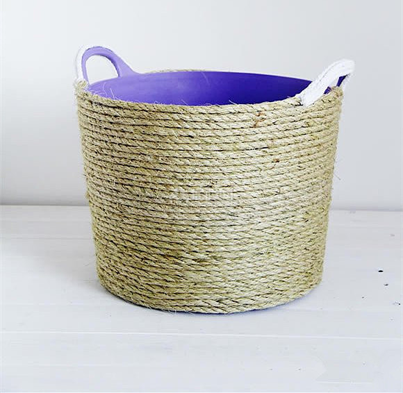 手工DIY：DIY麻绳花篮罩 塑料桶手工制作花盆罩