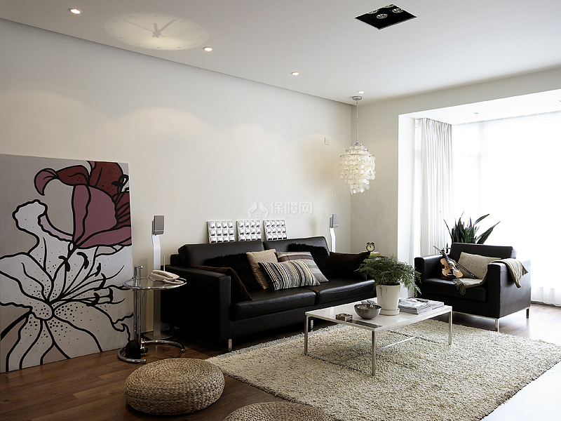 纯白简约风三居室装修效果图之客厅沙发背景墙