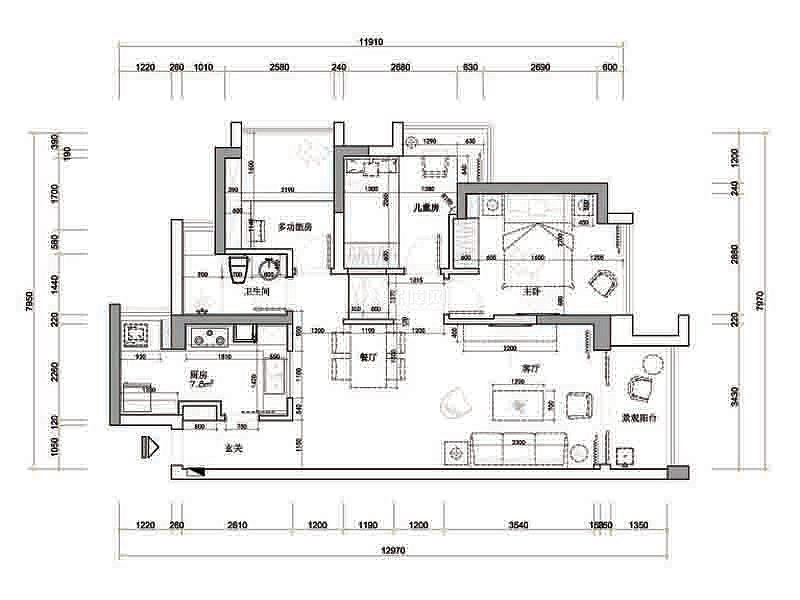 溫馨北歐簡約兩居室效果圖之戶型設計圖