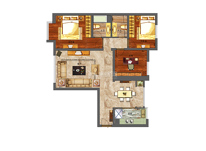 现代简约三室两厅设计之户型设计图