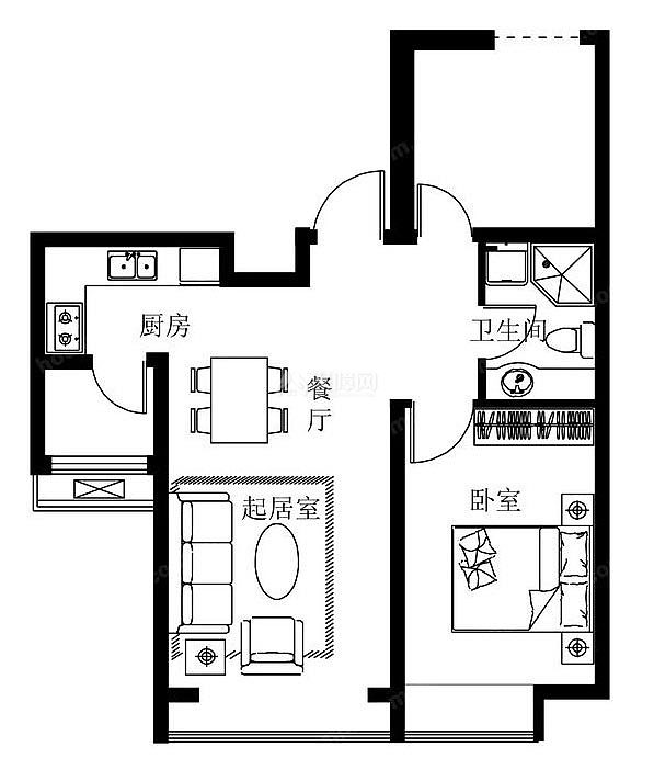 创意十足单身公寓效果图之户型设计图