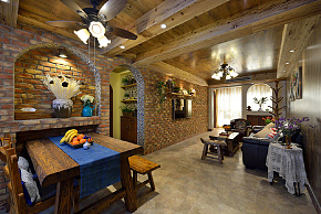 两居室美式乡村风格餐厅墙面砖效果图