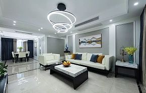 110㎡現(xiàn)代簡(jiǎn)約三居客廳沙發(fā)背景墻裝飾效果圖