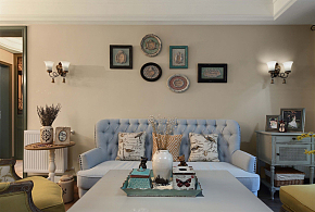 98㎡现代美式两居之沙发背景墙布置效果图